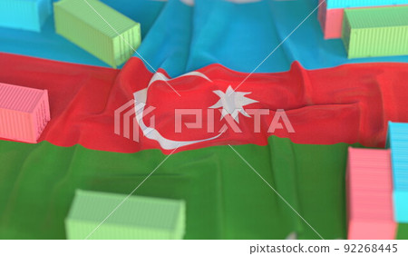 Shipping containers and flag of Azerbaijan, production or cargo delivery related 3D rendering 92268445