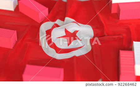 Shipping containers and flag of Tunisia, production or cargo delivery related 3D rendering Shipping containers and flag of Tunisia, production or cargo delivery related 3D rendering 92268462