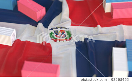 National flag of the Dominican Republic and cargo containers. Import or export related 3D rendering National flag of the Dominican Republic and cargo containers. Import or export related 3D rendering 92268463