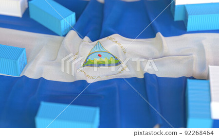 Flag of Nicaragua and small cargo containers, export or import related 3D rendering Flag of Nicaragua and small cargo containers, export or import related 3D rendering 92268464