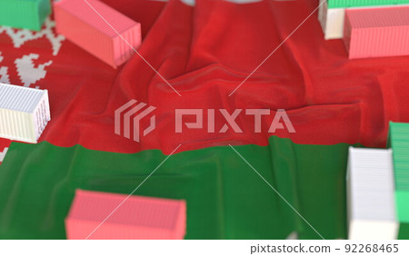 Cargo containers and flag of Belarus, production or cargo delivery related 3D rendering Cargo containers and flag of Belarus, production or cargo delivery related 3D rendering 92268465