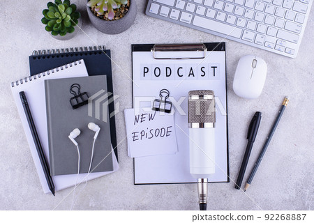 Podcast new episode concept with microphone 92268887