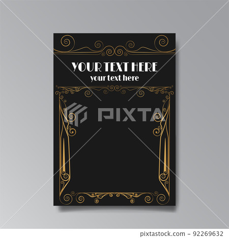 Art Nuevo template golden-black white, A4 page, card, invitation, floral lines and swirls ornament 92269632