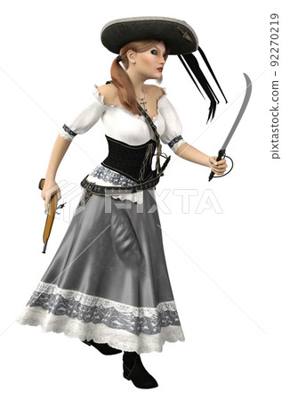 3D Pirate girl with gun and sword 92270219