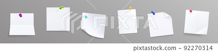 Paper notes with pins, white stickers or notepad Paper notes with pins, white stickers or notepad 92270314