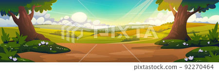 Cartoon nature landscape, summer sunny forest 92270464