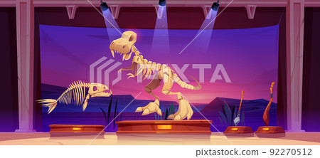 Historical museum with fossil dinosaur skeleton Historical museum with fossil dinosaur skeleton 92270512