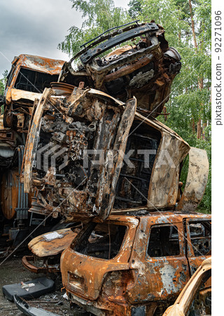 Dump of war-destroyed cars in Ukraine 92271096
