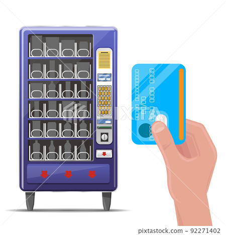 Vending machine and hand with credit card. Vector illustration 92271402