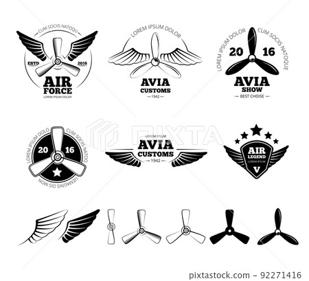Vintage airplane vector labels, emblems and symbols set Vintage airplane vector labels, emblems and symbols set 92271416