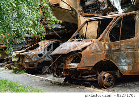 Dump of war-destroyed cars in Ukraine Dump of war-destroyed cars in Ukraine 92271705