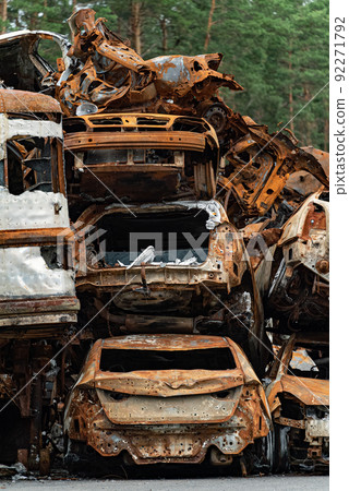 Dump of war-destroyed cars in Ukraine 92271792