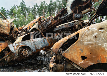 Shot and burned cars during the war in Ukraine Shot and burned cars during the war in Ukraine 92272271