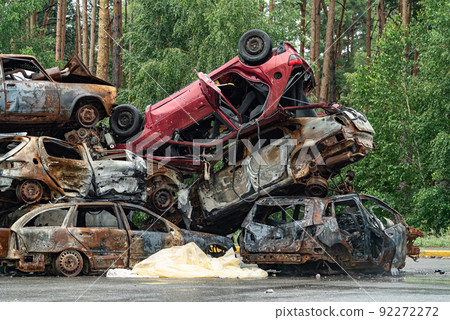 War in Ukraine: a dump of shot and burned cars in Irpin, Bucha district War in Ukraine: a dump of shot and burned cars in Irpin, Bucha district 92272272