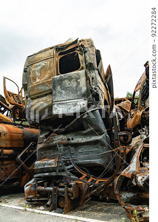 Irpin, Bucha district, Ukraine - war-destroyed cars Irpin, Bucha district, Ukraine - war-destroyed cars 92272284