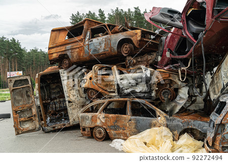 Dump of war-destroyed cars in Ukraine 92272494