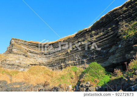 Suwolbong geological trail, snow layer, coast, beach, cliff, lava, Eongal coast, promenade, 92272673
