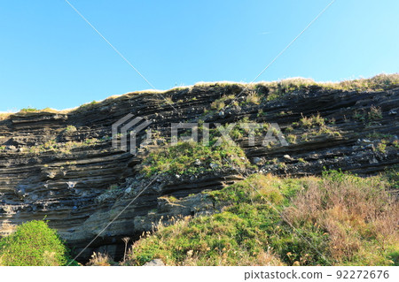 Suwolbong geological trail, snow layer, coast, beach, cliff, lava, Eongal coast, promenade, 92272676
