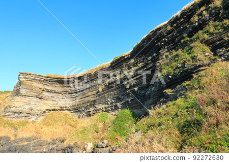 Suwolbong geological trail, snow layer, coast, beach, cliff, lava, Eongal coast, promenade, 92272680
