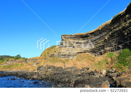 Suwolbong geological trail, snow layer, coast, beach, cliff, lava, Eongal coast, promenade, 92272681