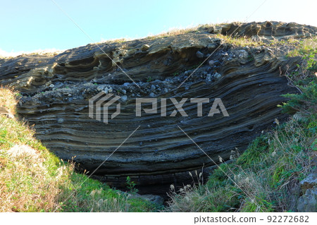 Suwolbong geological trail, snow layer, coast, beach, cliff, lava, Eongal coast, promenade, 92272682