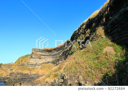 Suwolbong geological trail, snow layer, coast, beach, cliff, lava, Eongal coast, promenade, 92272684