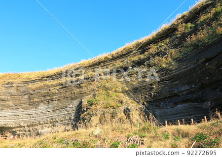Suwolbong geological trail, snow layer, coast, beach, cliff, lava, Eongal coast, promenade, 92272695