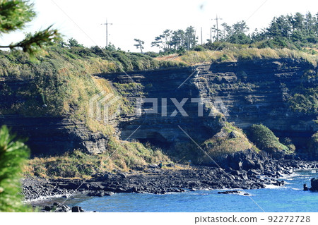 Suwolbong geological trail, snow layer, coast, beach, cliff, lava, Eongal coast, promenade, 92272728