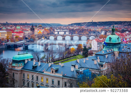 Prague bridges at dramatic dawn from above Letna park, Czech Republic Prague bridges at dramatic dawn from above Letna park, Czech Republic 92273388