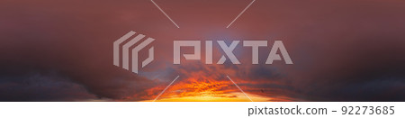 Red burning sunset sky panorama with Cumulus clouds. Seamless hdr 360 pano in spherical equirectangular format. Complete zenith for 3D visualization, game, sky replacement for aerial drone panoramas Red burning sunset sky panorama with Cumulus clouds. Seamless hdr 360 pano in spherical equirectangular format. Complete zenith for 3D visualization, game, sky replacement for aerial drone panoramas 92273685