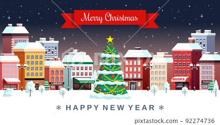 Winter Christmas Holidays City Illustration Winter Christmas Holidays City Illustration 92274736