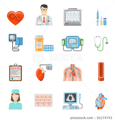 Cardiology Flat Icons Set 92274743