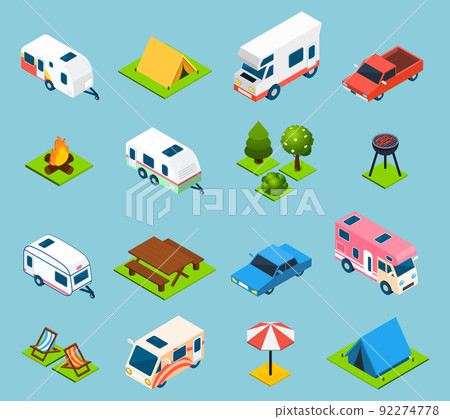 Camping And Travel Isometric Icons Set 92274778