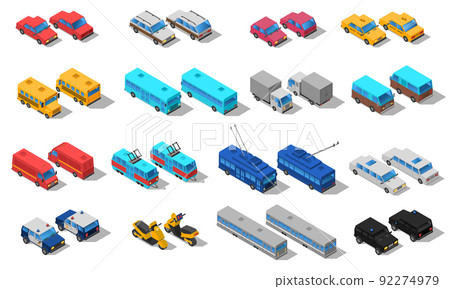 City Transport Isometric Icons Set City Transport Isometric Icons Set 92274979