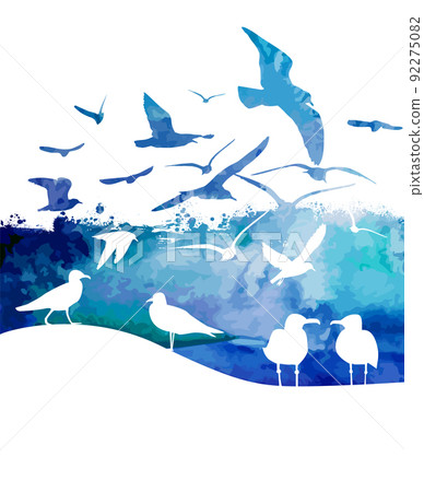 Flying blue watercolor seagulls. Vector illustration Flying blue watercolor seagulls. Vector illustration 92275082