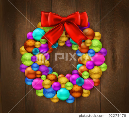 Christmas Wreath Wooden Background 92275476