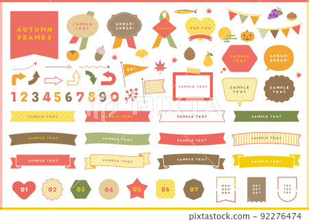 Autumn illustration icon and frame, ribbon design set 92276474