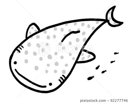 可愛的鯨鯊和小魚的單色插圖/手繪插圖素材 可愛的鯨鯊和小魚的單色插圖/手繪插圖素材 92277746