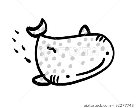 Monochrome illustration / hand-drawn illustration material of cute whale shark 92277748