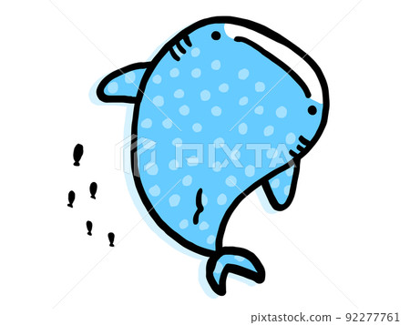 可愛的鯨鯊和小魚/手繪插畫素材 92277761
