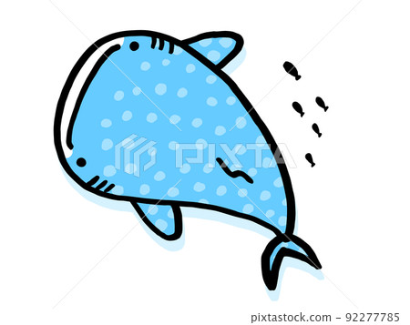 可愛的鯨鯊和小魚/手繪插畫素材 92277785