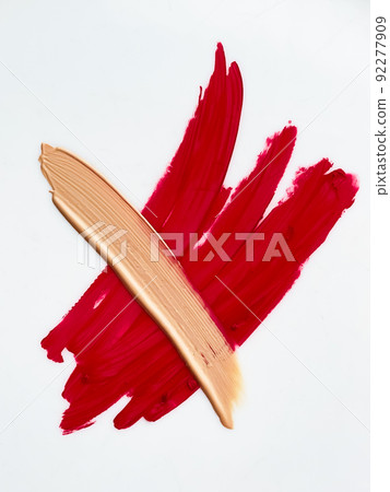 Red cosmetic texture background, make-up and skincare cosmetics cream product, luxury beauty brand, holiday flatlay design or abstract wall art and paint strokes 92277909
