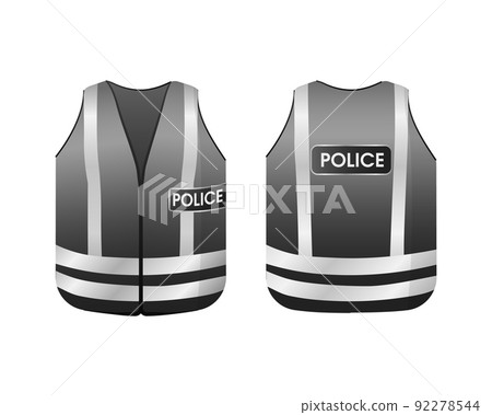 Police reflective vest. Gray uniform with white stripes Police reflective vest. Gray uniform with white stripes 92278544