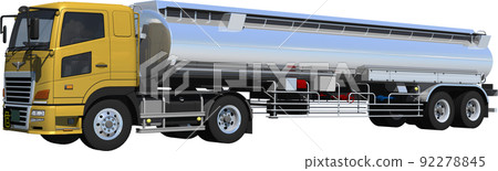 Large tank lorry cutout image illustration of 2 axes of yellow tractor and 2 axes of silver trailer 92278845