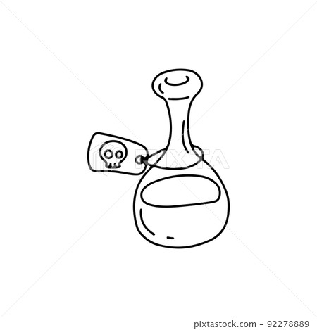 Green bottle with poison or potion. Hand drawn line art Halloween illustration. 92278889