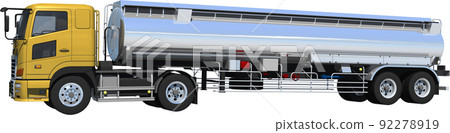Large tank lorry cutout image illustration of 2 axes of yellow tractor and 2 axes of silver trailer 92278919