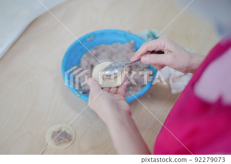 The process of making homemade dumplings.Russian food. The process of making homemade dumplings.Russian food. 92279073