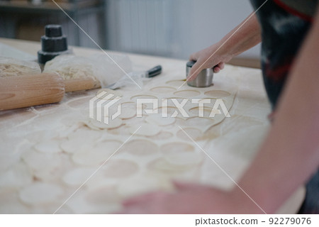 The process of making homemade dumplings.Russian food. The process of making homemade dumplings.Russian food. 92279076