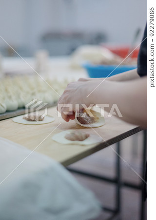 The process of making homemade dumplings.Russian food. 92279086