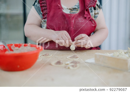 The process of making homemade dumplings.Russian food. 92279087